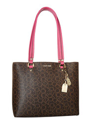 Calvin Klein Mercy Signature Organizational North/South Tote for Women, Brown/Pink