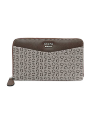 Guess Factory Diem Logo Zip Around Wallet for Women, Brown/Grey