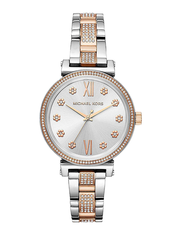 Michael Kors Sofie Analog Watch for Women with Crystal Two-tone Stainless Steel Band, Water Resistant, MK3880, Silver/Rose Gold