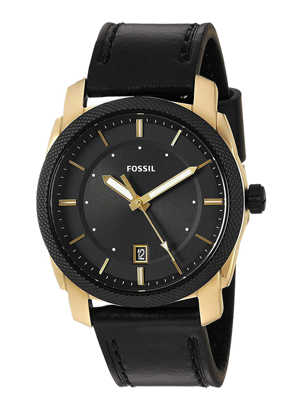 Fossil Machine Analog Watch for Women with Leather Band, Water Resistant, FS5263, Black