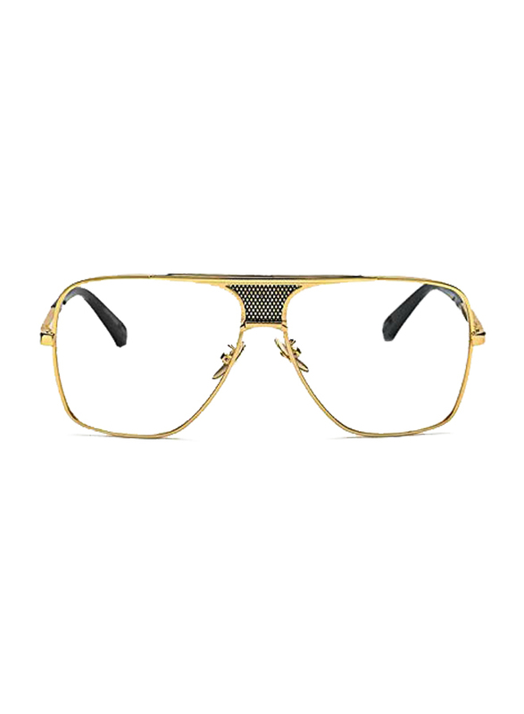 Pokoio Full Rim Aviator Gold Sunglasses Unisex, Clear Lens
