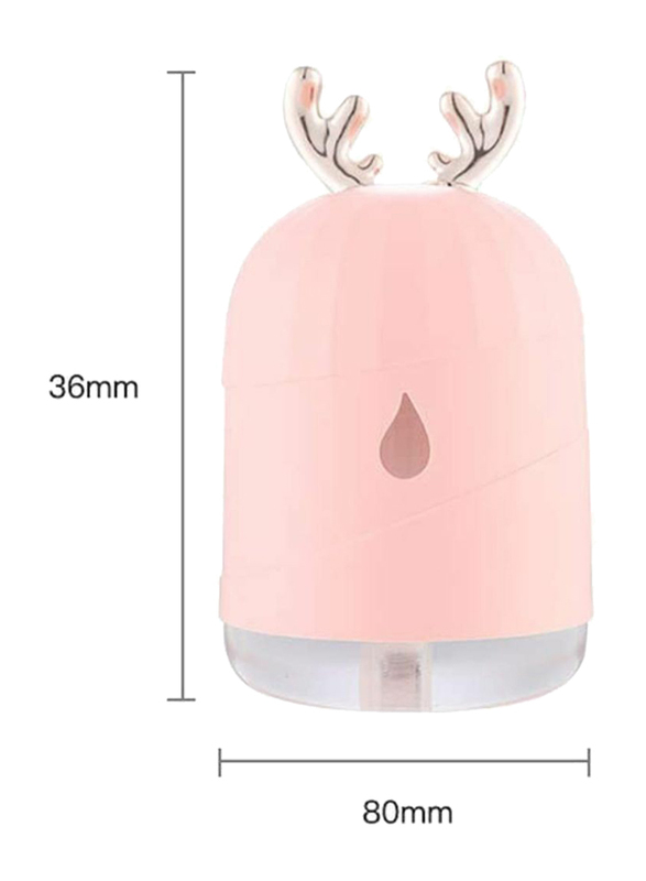 UK Plus Cute Deer Horn Air Purifier, Aroma Diffuser, 300ml, with USB Charge and Eye Friendly Multi-Light Night, Pink