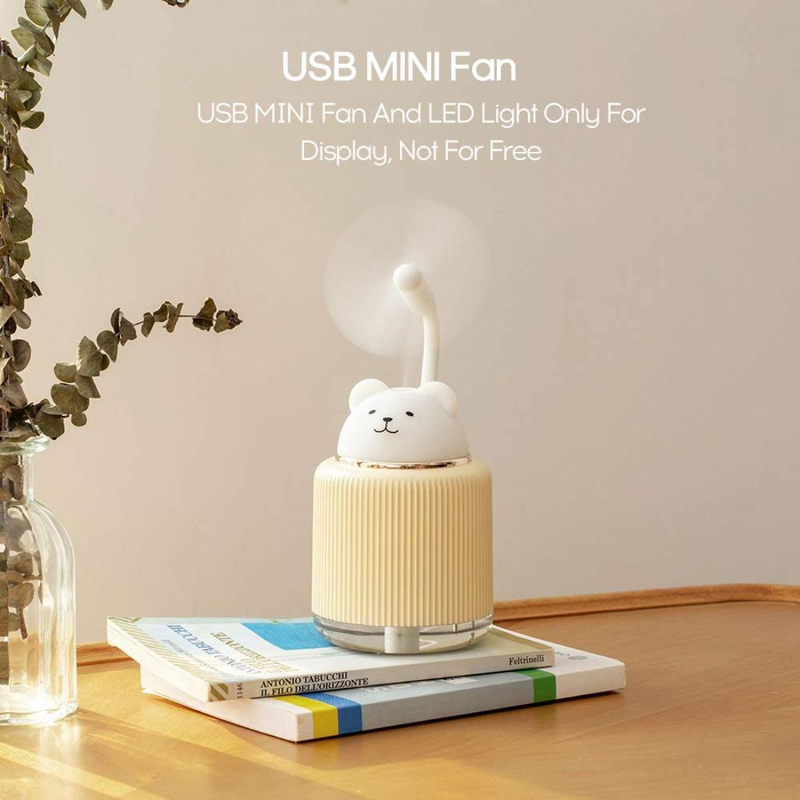 UK Plus Aroma Humidifier, 300ml, with USB Charge Eye Friendly Night Light, Bear, Beige/White