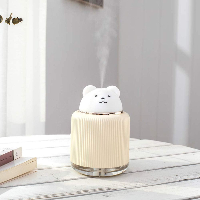 UK Plus Aroma Humidifier, 300ml, with USB Charge Eye Friendly Night Light, Bear, Beige/White