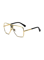 Pokoio Full Rim Aviator Gold Sunglasses Unisex, Clear Lens