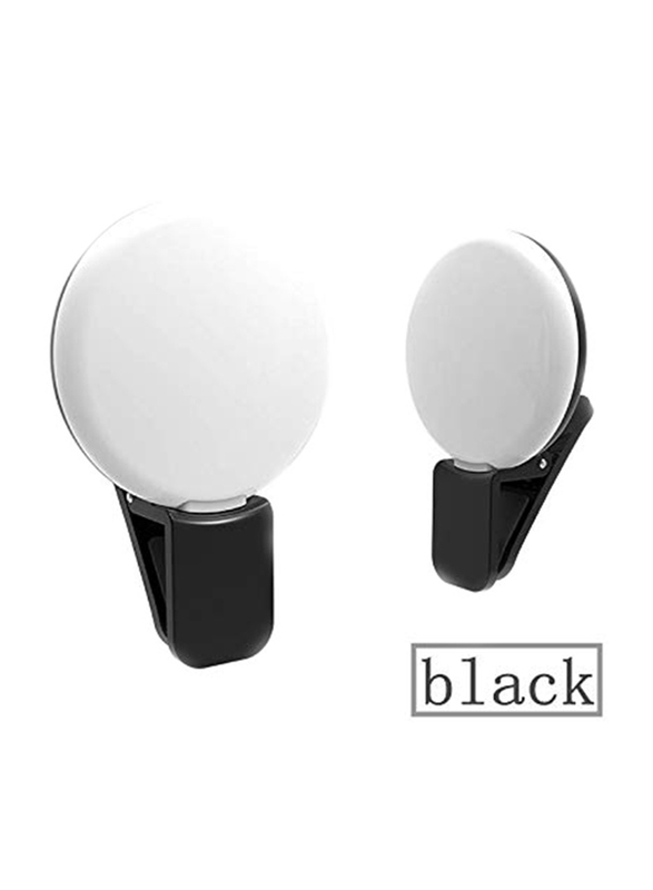 UK Plus Portable Mini Rechargeable Selfie Ring Light for Smartphones, Black