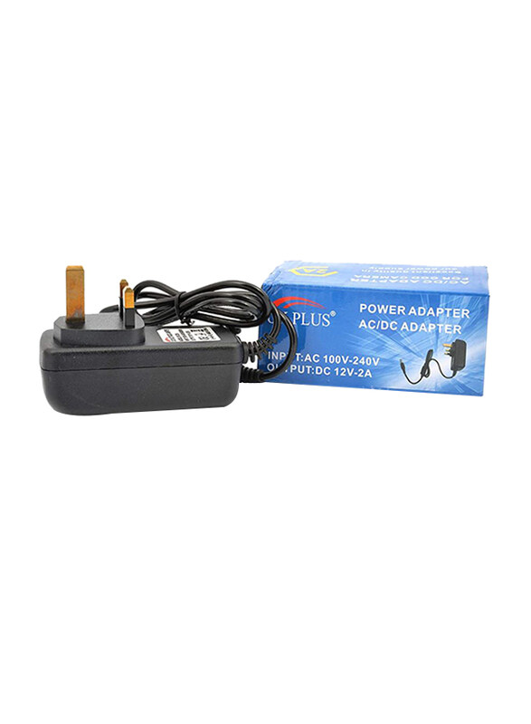 

UK Plus Power Supply Adapter, 2A 3 Pin for Household Electronics, Routers, Speakers, CCTV Cameras, Smartphones, USB Charging Devices, Black