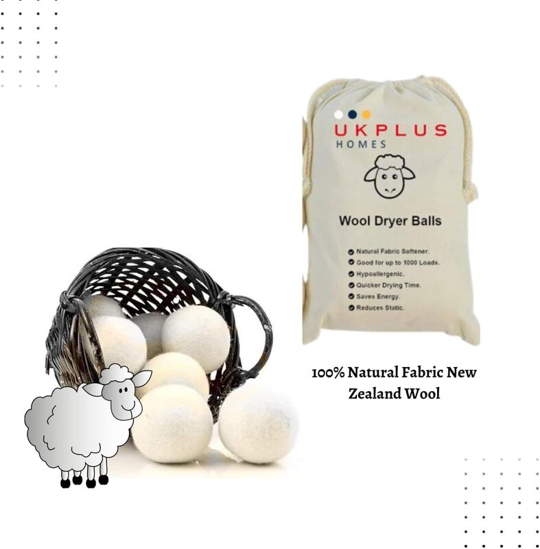 Wool Dryer Balls Natural Fabric New Zealand Wool Reusable Softener and Organic Laundry Ball for Laundry Reduces Clothing Wrinkles and Save Drying Time.