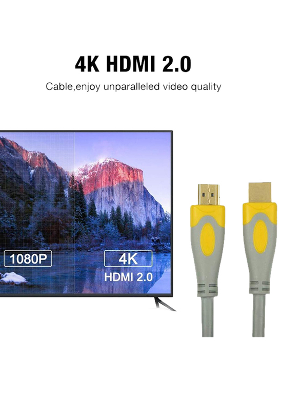UK Plus 10-Meter 4K HDMI Cable, HDMI Male to HDMI for UHD TV/Blu-Ray/Xbox/PS4/PS3/PC, Grey/Yellow