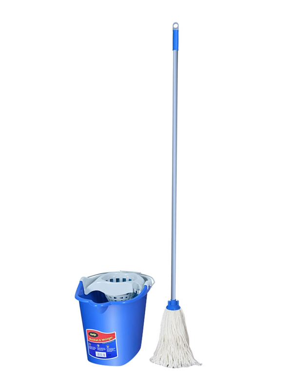 Swip 15 Liter Bucket Wringer + Cotton Water Mop Set, Blue/White