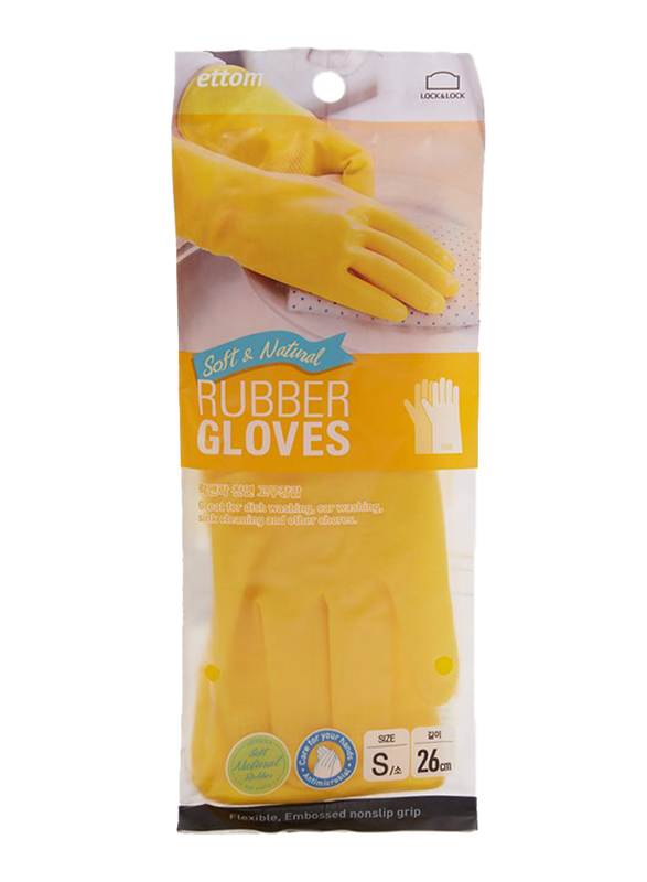 Lock & Lock Ettom Soft and Natural Rubber Gloves, Small, 26 cm, Yellow