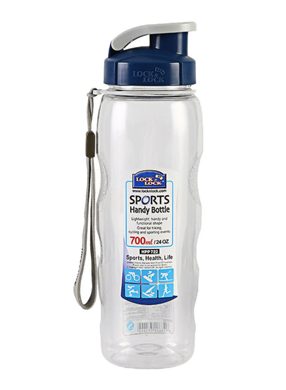 Lock & Lock 700ml Plastic Sports Handy Bottle, 7 x 23.5cm, Clear/Blue