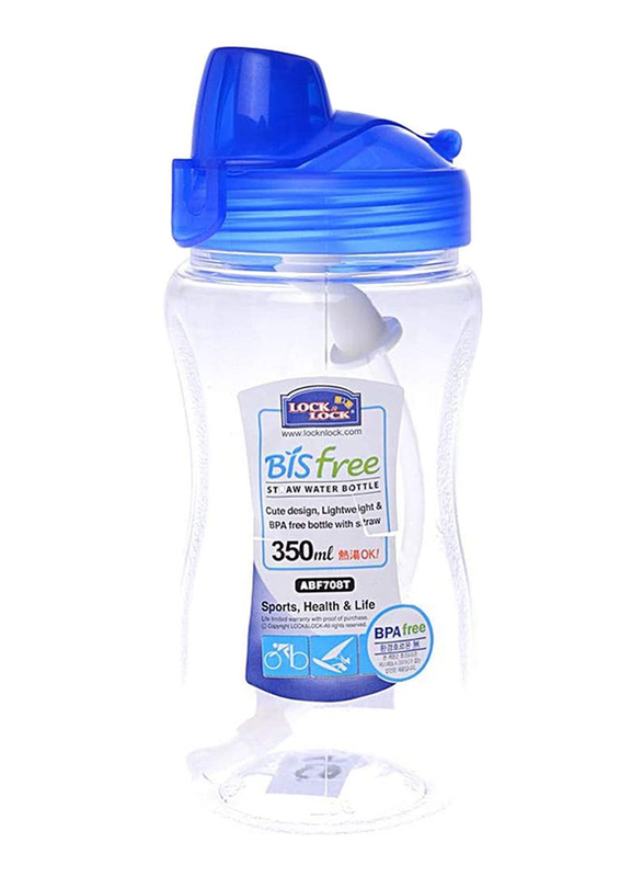 Lock & Lock 350ml Bisfree Plastic Sports Water Bottle with Straw, 7.1 x 16.5cm, Clear/Blue