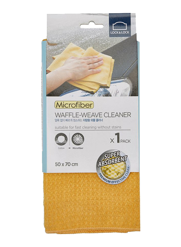 Lock & Lock Microfiber Waffle Weave Cleaner Cloth, 50 x 70 cm, Yellow