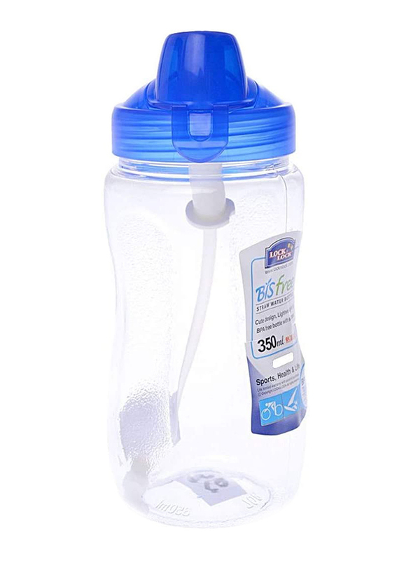 Lock & Lock 350ml Bisfree Plastic Sports Water Bottle with Straw, 7.1 x 16.5cm, Clear/Blue
