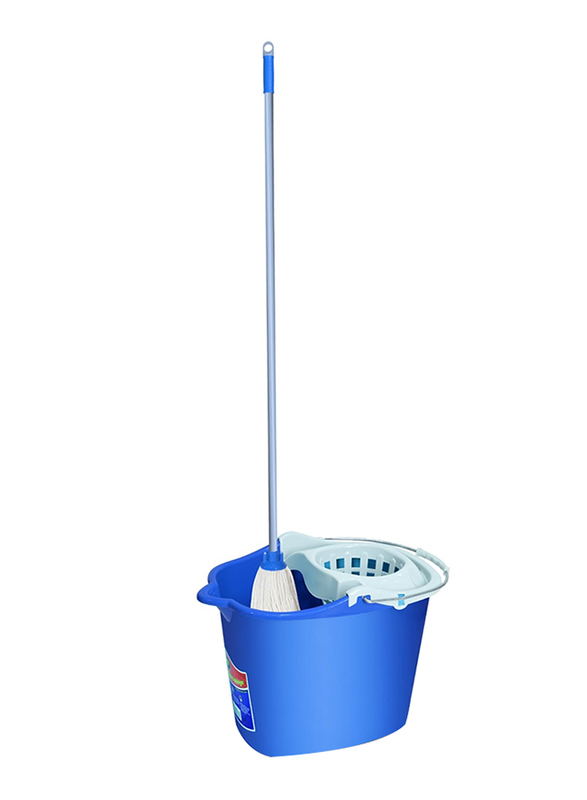 Swip 15 Liter Bucket Wringer + Cotton Water Mop Set, Blue/White