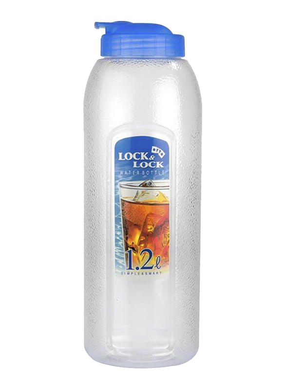 Lock & Lock 1.2 Ltr Plastic Water Bottle with Lid, 8.8 x 25.6cm, Clear/Blue