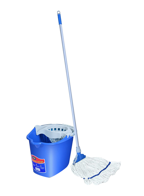 Swip 15 Liter Bucket Wringer + Cotton Water Mop Set, Blue/White