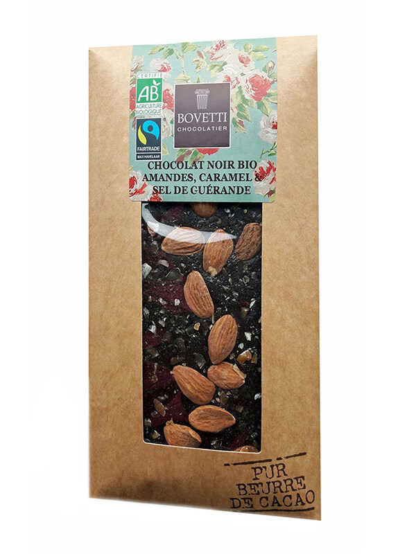

Bovetti Organic Dark Chocolate Bar With Almonds and Salted Butter Caramel 100g
