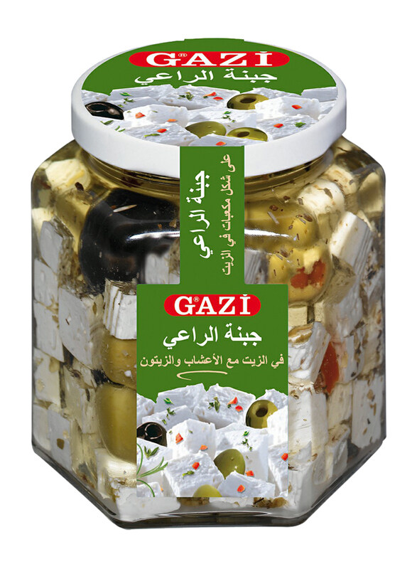 

Gazi 45% Soft Cheese Cubes in Oil with Herbs and Olives, 300g