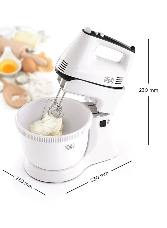 Black+Decker Multifunctional Stand Mixer And Bowl with 5 Speed Turbo Function, 300W, M700-B5, White/Grey