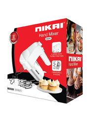 Nikai 6 Speeds Hand Mixer, 300W, NH787T2, White/Silver