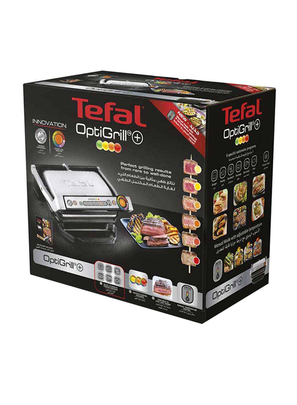 Tefal OptiGrill Electric Grill, 2000W, GC715D28, Silver/Black