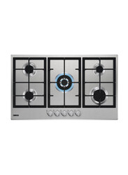 Zanussi 5-Burner Built-In Stainless Steel Gas Hob, ZGH96524XS, Silver/Black