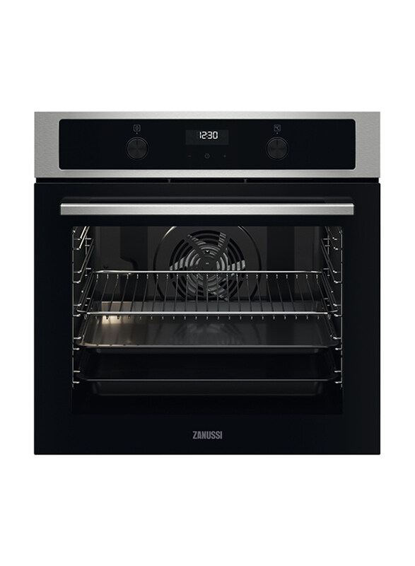 

Zanussi 75L Stainless Steel Built-In Electric Oven, 2980W, ZOHKD4X1A, Silver/Black