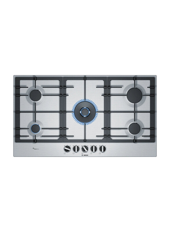 

Bosch Serie 6 5-Burner Built In Stainless Steel Gas Hob, PCR9A5B90M, Silver/Black