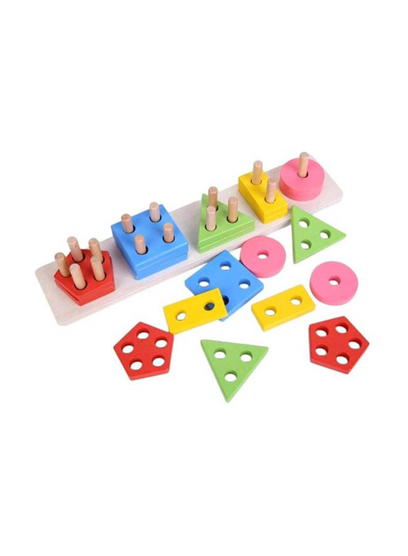 Wooden Geometric Shape Matching 5 Column Blocks Set, Ages 3+