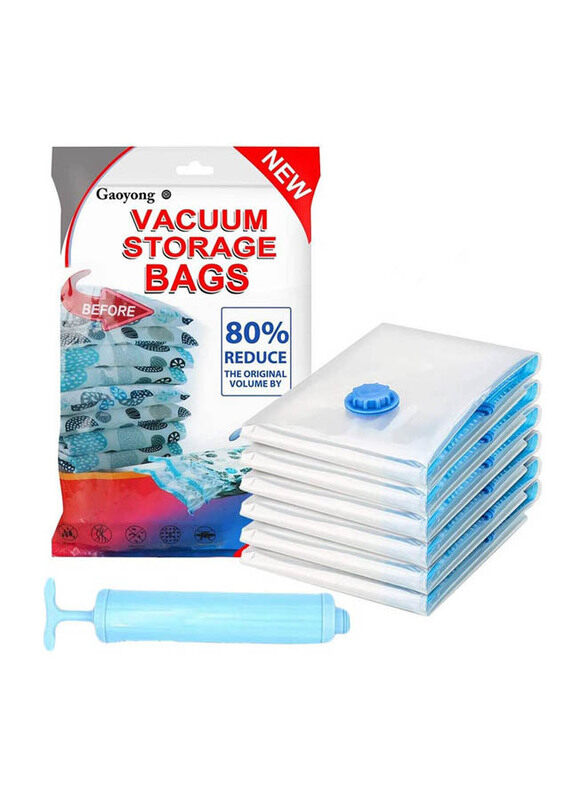 Amerteer 6-Piece Premium Vacuum Storage Bags & Pump, 50 x 70cm, Clear