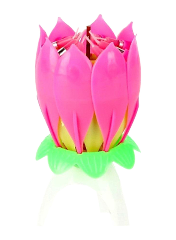 Outad Lotus Flower Musical Birthday Candle, Pink/Green/Yellow