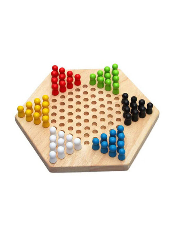 Unique Chinese Wooden Hexagon Checkers Board Game, Ages 3+