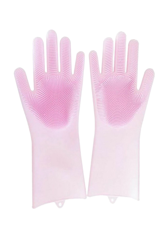 Silicone Scrubbing Gloves Set, Pink, 2-Pieces