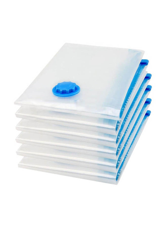 6-Piece Vacuum Reusable Sealer Storage Bag with Suction Pump, 70 x 100cm, Clear/Blue