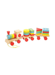 Alostoura Colourful Classic Train Shaped Wooden Geometric Shape Sorter Play Set, Multicolour, Ages 1+