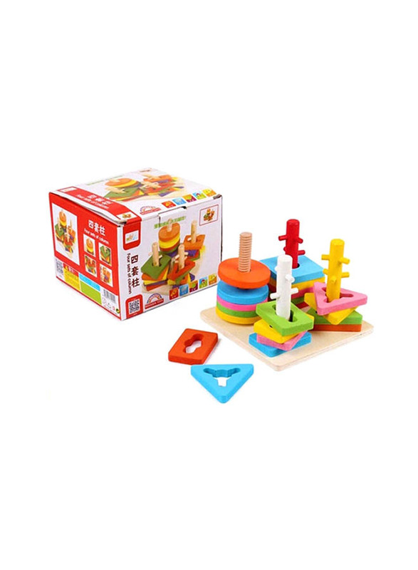 Wooden Geometric Shape Sorter & Colors Recognition Stacking Toys Set, Ages 3+