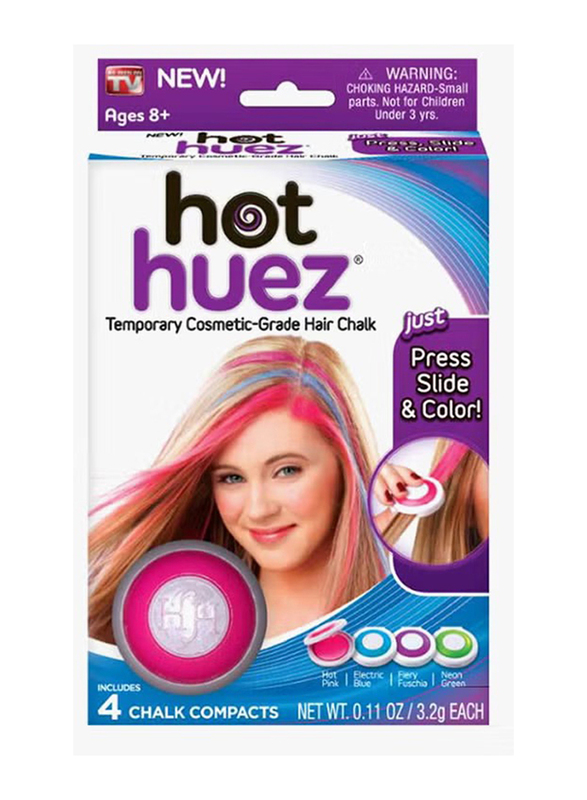 Hot Huez Temporary Hair Chalk Compact Set, 4 Pieces, Multicolour