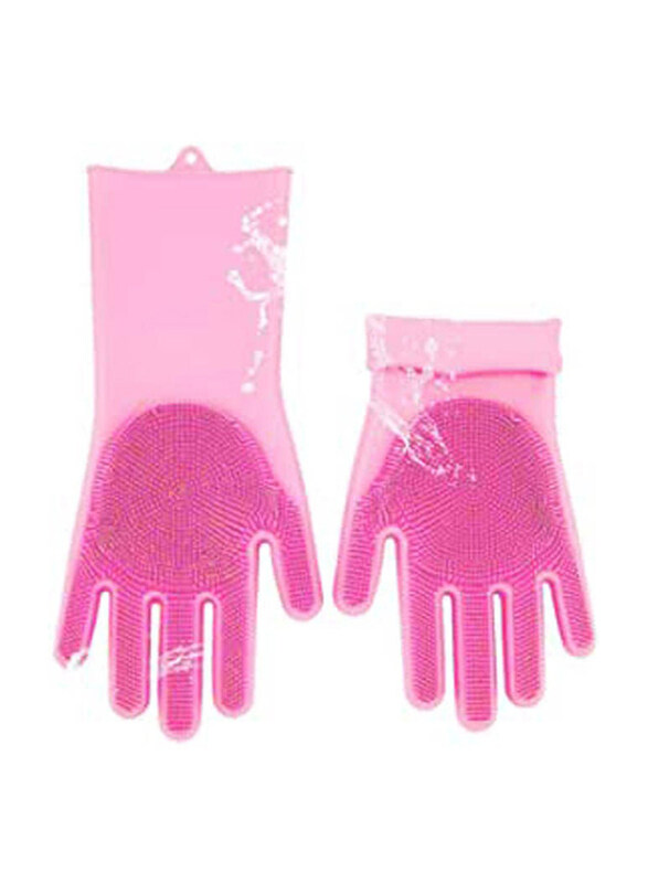 

Generic Magic Silicone Gloves with Wash Scrubber Dishwashing Cleaning Gloves with Bristles, Pink, 1 Pair