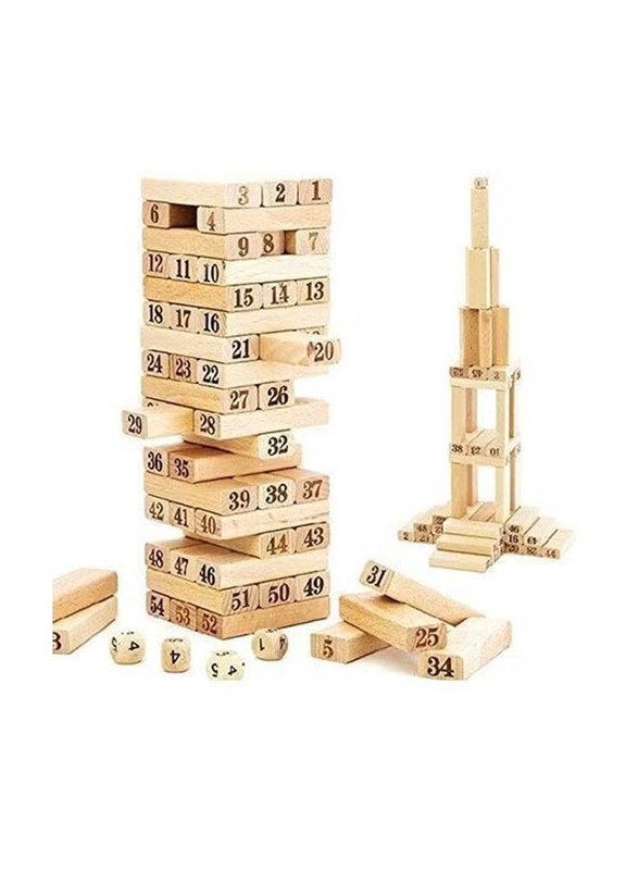 Numbered Wooden Block Stacking Game, Brown, 54 Piece, Ages 3+