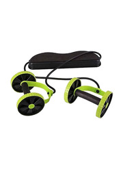 Forfar Dual Wheels Roller Sports Stretch Elastic Abdominal Resistance Pull Rope Tool, Black/Green