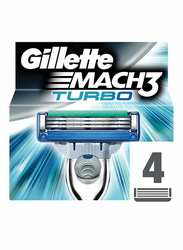 Gillette 4-Blades Mach3 Turbo Razor, Grey, 4 Piece
