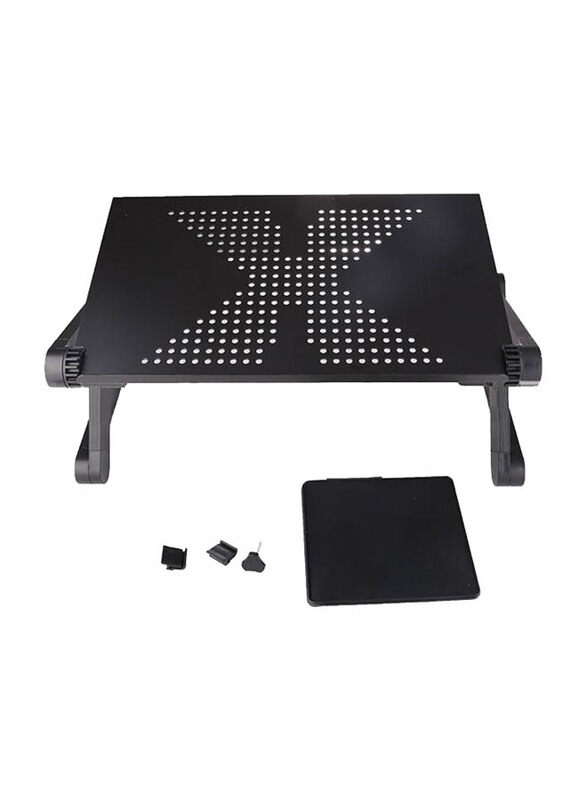 Aluminum Alloy Adjustable Laptop Stand with Foldable Legs, Reading Holder Tray with Mouse Pad, Black