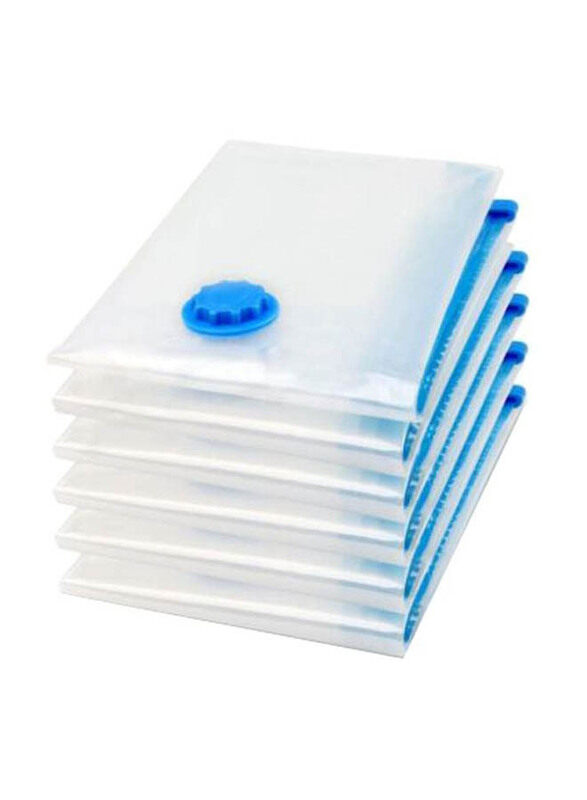 

Generic 6-Piece Reusable Plastic Sealer Storage Bags with Suction Pump Set, 70x100cm, Clear/Blue