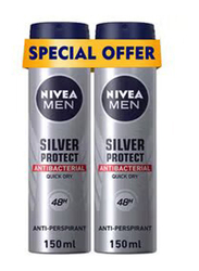 Nivea Silver Protect Antiperspirant Protection Spray for Men, 2 x 150ml