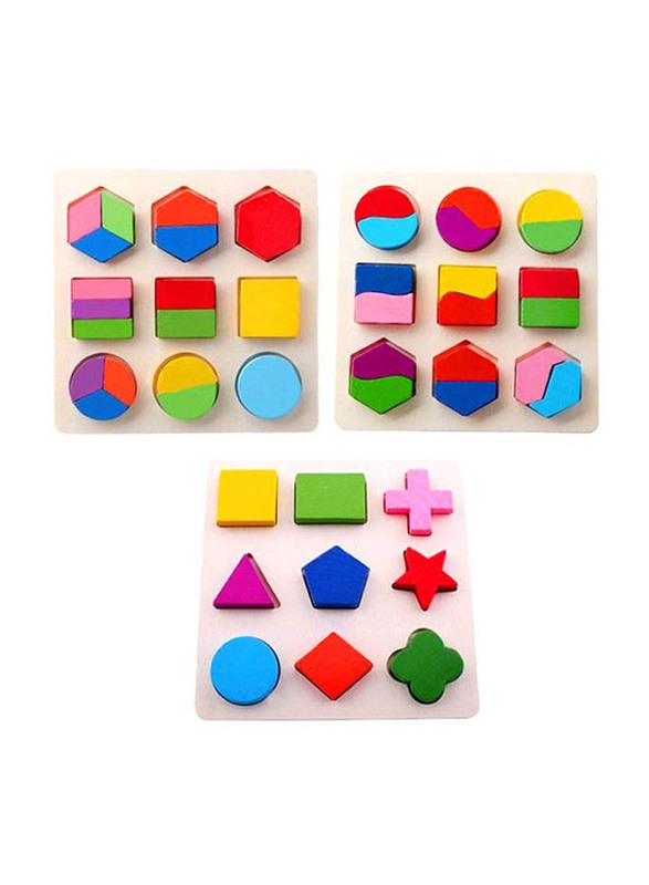 3-Piece Wooden Geometric Puzzle Toy Set, Ages 3+