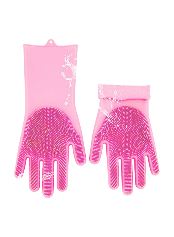 Generic Multi Usable Magic Silicone Gloves with Wash Scrubber, 240g, 1 Pair, Pink