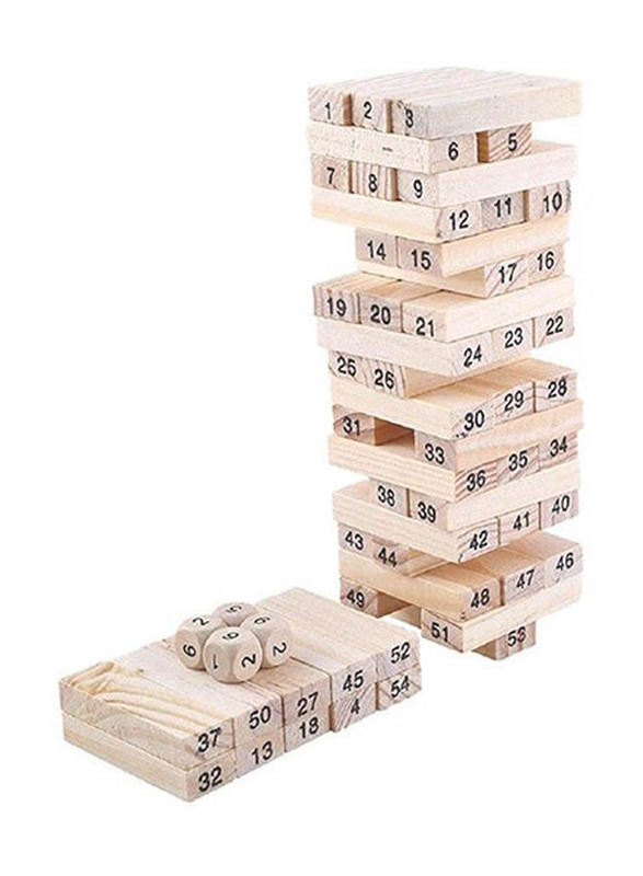 Jenga Wiss Stack Brain Teaser Toy Set, 54 Pieces, Ages 4+, 7.5 x 24cm, Beige