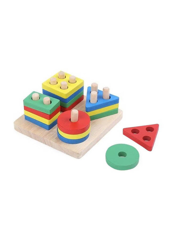 Fashionhome Column Shape Wooden Stacking Blocks, Multicolour, Ages 6+